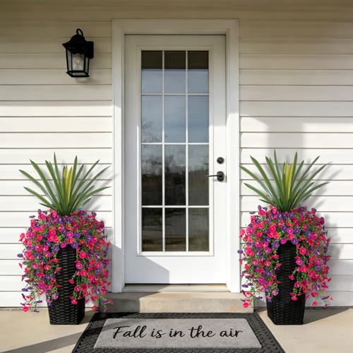 3 Bundles Fake Artificial Morning Glory Flowers for Outdoors, 1 Bundles Faux Greenery Plants UV Resistant Weatherproof for Indoor Outdoor Garden Patio Window Box Home Decor - color: Dar Purple,light Purple，rose Red