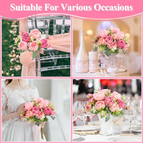 Crowye 4 Bundles Peonies Artificial Flowers Silk Faux Peonies Wedding Artificial Flower Bouquet for Table Centerpiece for Home Wedding Decor Bridal Floral Arrangement(Mix Pink) - color: Mix Pink