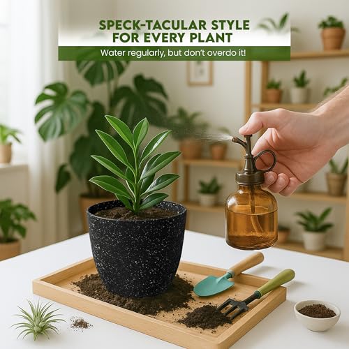 Utopia Home - Spotty Plant Pots Indoor with Drainage - 7/6.6/6/5.3/4.8 Inches Flower Pots - 10 Pack Plastic Planters - Ideal for Stocking Stuffers - (Speckled Black, Pack of 10) - color: Speckled Black, size: Pack of 10