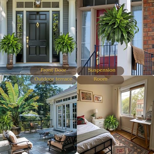 Giant Artificial Boston Ferns for Outdoors Large UV Resistant Lifelike Faux Fern, Realistic Silk Greenery Plants Large for Patio, Office, Home Decor, 88 Branches, 48 in Fake Fern Natural Green - color: Natural Green (88 Branches)