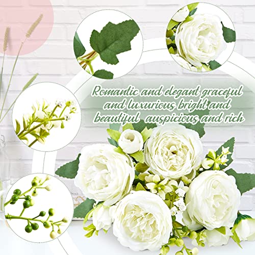 Jexine Artificial Peonies Flowers Bouquet Silk Faux Peony Fake Peonies Artificial Flowers Bouquets for Vase Floral Arrangements Wedding Home Table Decoration(White, Pink,12 Bundles) - color: White, Pink