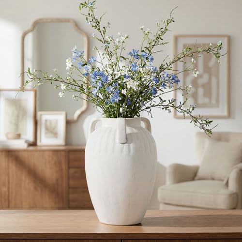 Ceramic Flower Vase with Handles, 8.86 inch Tall Ceramic Vase Home Decor Vintage Terracotta Rustic Vase for Bouquet Pottery Barn Decor Large Vases for Living Room Bathroom Modern Farmhouse, White - color: 8.86 in - White