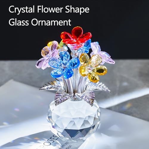 Crystal Flower Decoration Glass Flowers Birthday Gifts for Women Wife Girlfriend Daughter Ornament Bouquet for Wedding Anniversary Mom Mother's Day from Daughter Son (Multicolored Flowers 02) - color: Multicolored