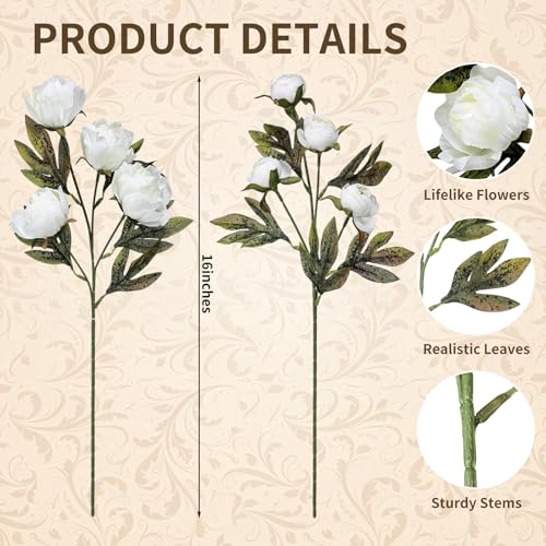 Thiccywoov 12 Pcs Faux Peony Stems Flowers Bulk Vintage Artificial Silk Peonies Stems Real Look Fake Peonies Branch for Vase Filler DIY Bouquet Centerpiece Home Indoor Outdoor Decor (Beige) - color: Beige