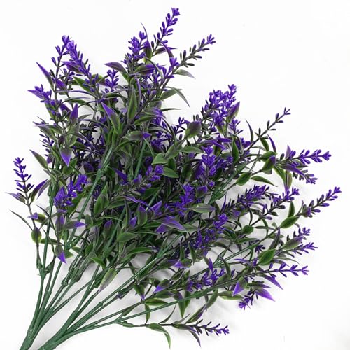CATTREE Artificial Plants, Plastic Lavender Flowers Fake Plant Simulation Greenery Faux Shrubs Leaves Bushes for Outdoor Indoor Home Garden Office Yard Wedding Decoration Planting Filler Purple 8 Pack - color: Lavender Flowers - Purple 8 Pcs