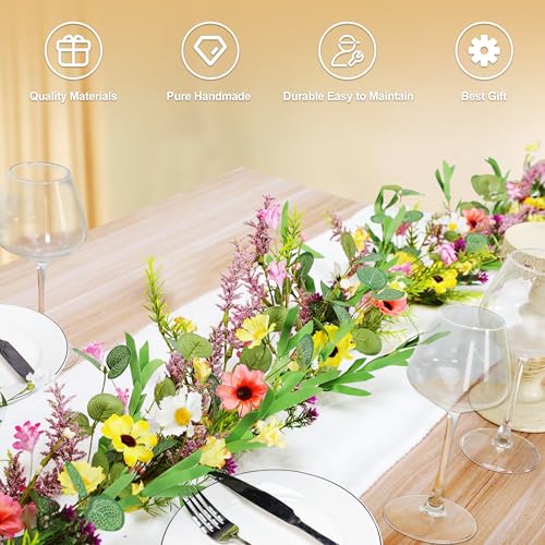 6FT Wildflower Garland, Artificial Spring Floral Garland with Eucalyptus Leaves, Fake Flower Garland for Mantle Fireplace, Wedding Arch, Summer Home Decor, Spring Mantel Garland - color: Wildflower01