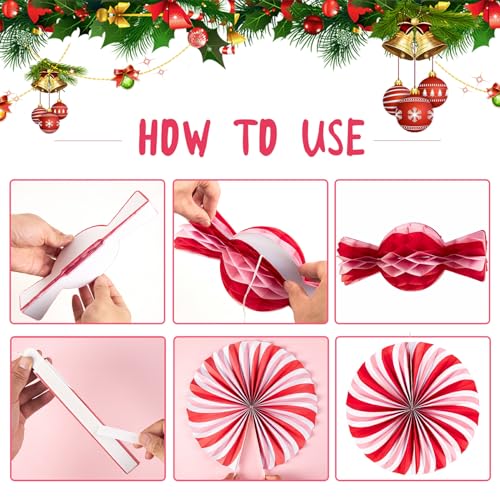 Christmas Hanging Paper Fans Decoration Christmas Peppermint Candy Hanging Ornaments Party Ceiling Hangings Deco Candy Tissue Paper Fans Backdrops Party Supply - color: Candy Party for Christmas