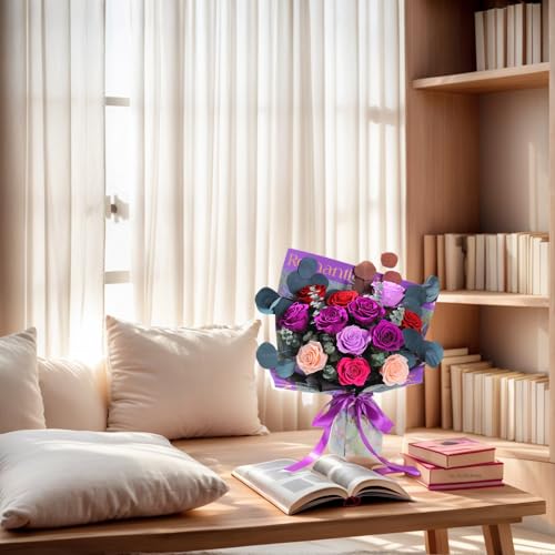 Lovenfold Flowers for Delivery Birthday Flowers Gift for Her,Preserved Flowers Bouquet 12 Roses Mixed Bouquet,Rose Gifts for Women Mom Grandma(Mixed 12 Purple-A Roses) - color: Mixed purple