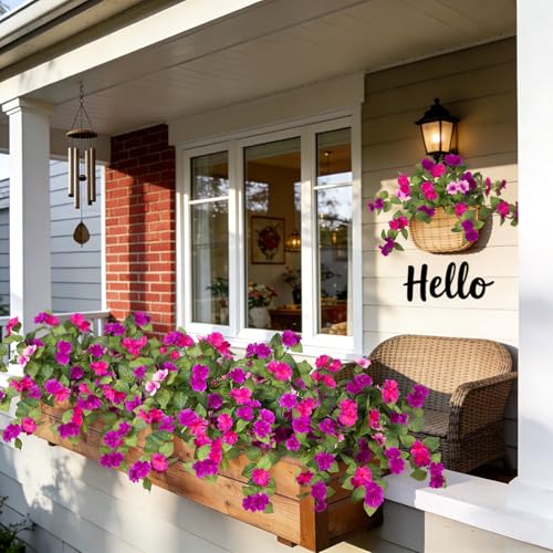 INXUGAO Artificial Fake Flowers for Outdoors Spring Decoration 2 Bundles Faux Flowers Plants for Outdoor Planters UV Resistant Silk Realistic Flowers for Outside Home Garden Front Porch Patio Décor - color: C-light Purple Dark Purple