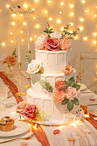 Serwalin Artificial Flowers Pink Wedding Cake Flowers, Fake Dusty Roses Peonies for Bouquets Table Centerpieces Wedding Home Decor, Baby Shower Party Flowers with Stems DIY Combo - color: A Abby Dusty Pink, size: 1 Box