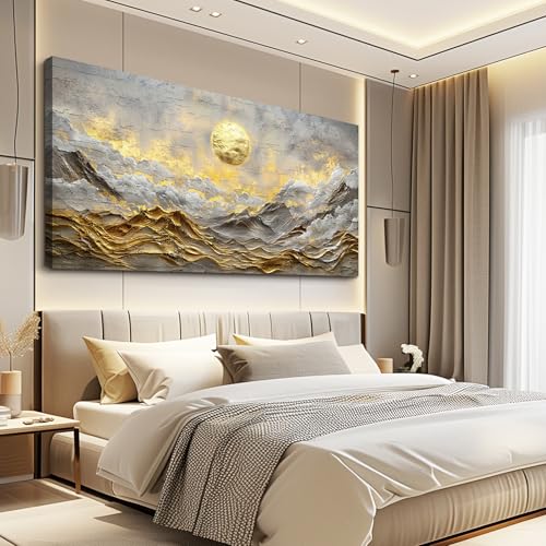 ZUITINGHUA Canvas Wall Art For Living Room Large Wall Decor For Office Bedroom Decorations Mountain Landscape Pictures Golden Moon Painting Artwork Room Wall Mural Aesthetic Home Decor 30x60 In - color: Golden Moon Mountain, size: 60"L x 30"W