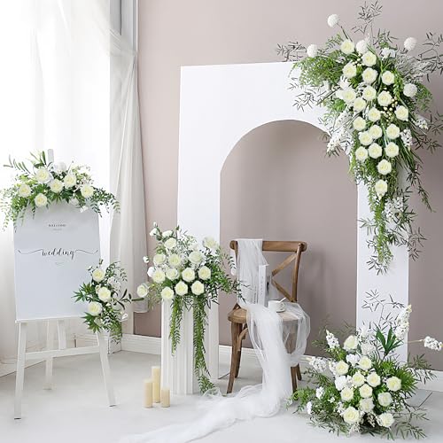10 Pcs White Rose Artificial Flower, Faux Silk Flowers With Long Stems, Fake Roses Bulk Bouquet for Decoration Valentine's Day Centerpieces Proposal Bridal Bouquets Shower Party Home Floral Decor - color: White