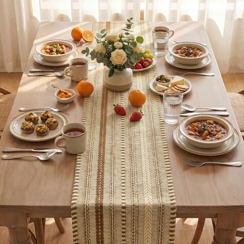 Artoid Mode Light Coffee Farmhouse Woven Table Runner, Seasonal Holiday Rustic Kitchen Dining Table Decoration for Home Party Decor 12x72 Inch - color: Light Coffee, size: 12" x 72", Table Runner