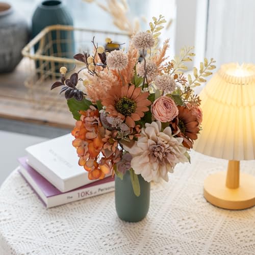 17-inch Artificial Fake Faux Flowers Silk Flower Arrangements Bouquets with Dandelions, Dahlias, Hydrangeas, Sunflowers, Roses, Astilbes and Shooting Star Branches(Autumn Haze) - color: Autumn Haze