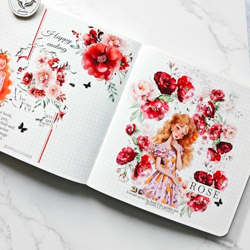 Floral PET Washi Tape Set - 6 Roll Wide PET Tape for Scrapbook Supplies,Character Decorative Girls Sticker,Flower Stickers, Bullet Journals Materials,Planner Arts Craft Collage - color: Girls with Flowers