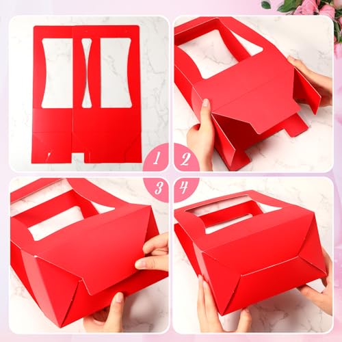 Teling 12 Pcs Mother's Day Flower Boxes for Arrangements Paper Multicolor Flower Gift Bag for Bouquet Portable Waterproof Floral Box with Handle for Wedding Floral Bar Mom Party Decor Florist Supplies - color: Red, Rose Red, Pink, White