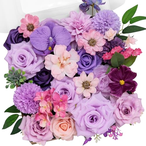 TINGE TIME Fake Flowers Artificial Flowers Peonies Bulbous Chrysanthemum Daisy Hydrangea Sunflower Violets Dahlia Daffodils Epiphyllum Orchid Cherry Blossom Camellia Leyaron (Purple) - color: Light Purple