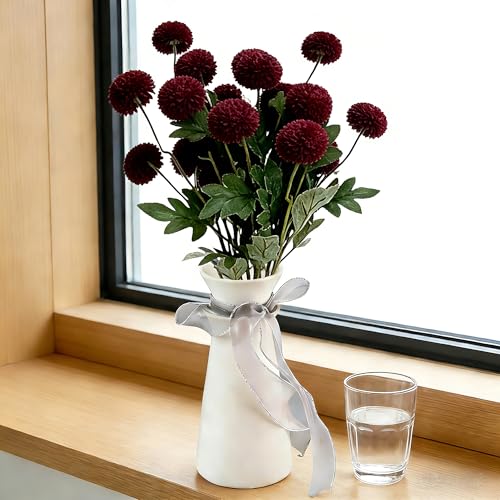 5PCS Burgundy Artificial Flowers Dandelion Ball Floral Stems, 5 Head Real Touch Faux Flowers for Vase Filler Spring Home Decor Easter Decorations Farmhouse Centerpiece Wedding Arrangements - color: 5pcs Burgundy