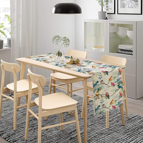 Birds Flowers Spring Table Runner,Watercolor Floral Leaves Seasonal Home Party Kitchen Dining Table Decoration 13x36 in - color: Bird_9, size: 13x36inch