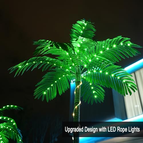 SOSHOT 7FT Lighted Artificial Palm Tree with Three Trunks and 260 LED Lights - Ideal for Outdoor/Indoor Use, Perfect for Tiki Bars, Patios, Homes, Offices, Beaches, Yards Pool, and Cruise Party - style: 7FT Electric