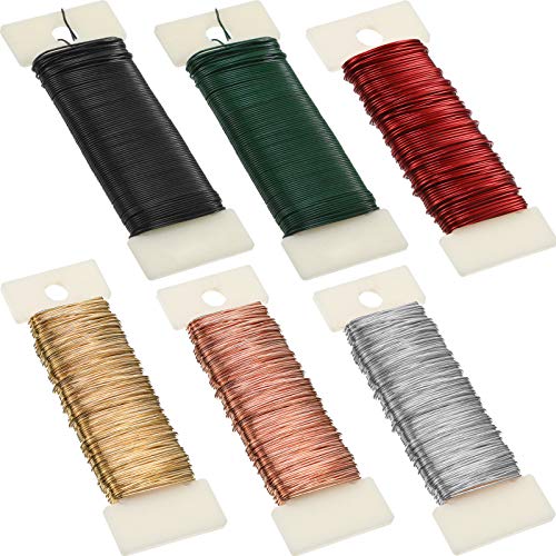 6 Rolls 112 Yards Floral Flexible Paddle Wire Floral Bind Wire for Crafts, Christmas Garland and Flower Arrangements DIY Craft, Christmas Holiday Decoration(Green Red Silver Gold Black Rose Gold) - color: Green Red Silver Gold Black Rose Gold