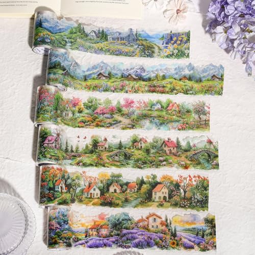 PET Tape Stickers for Journaling 6 Rolls Flower Washi Tape Stickers Decorative Tape for Crafts Scrapbooking Junk Journal Supplies, County Life - color: County Life