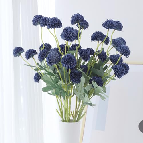 LVEFIT 10 Pcs Navy Blue Fake Mums Long Stem Flowers,Faux Kiku Flower Bulk,Silk Flowers Mini Chrysanthemum Floral Arrangements,Artificial Flowers Chrysanth Mini Fake Flower - color: Navy Blue