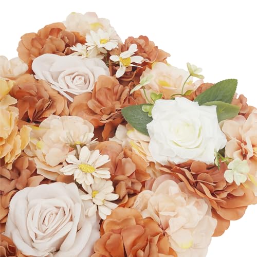 12-Pack Flower Wall Backdrop, 15"x15" Artificial Rose Floral Panels, 3D Silk Hydrangea Flowers Panels for Spring Wedding Photo Photography Backdrop Event Party Decoration (Brown) - color: Brown