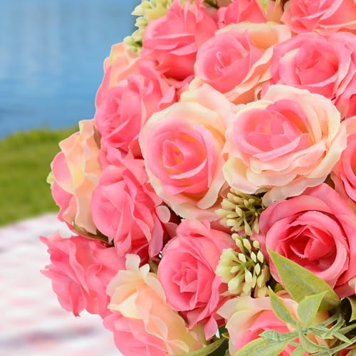 8 Pack Rose Artificial Flowers Bouquet, 10 Small Silk Rose Heads Per Pack, Fake Roses Bunches for Wedding Table Centerpieces Bridal Bouquet Mother's Day Valentine's Day Home Decor, Deep Pink - color: Deep Pink