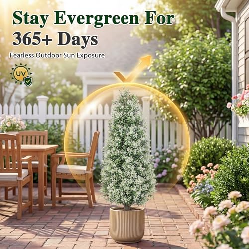 PATIO CHOICE 3ft Artificial Topiary Trees with Ground Spike Set of 2 Outdoor Faux Plants Realistic Faux Bushes and Shrubs Decorations for Outdoor Front Porch Garden - color: White, size: 3ft
