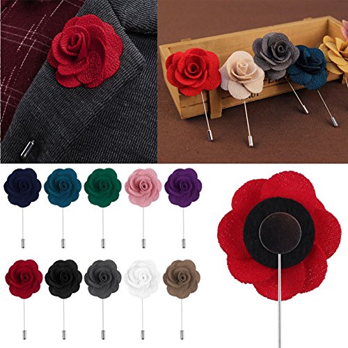 Flairs New York Gentleman's Essentials Premium Handmade Flower Lapel Pin Boutonniere - color: Carbon Grey [Begonia]