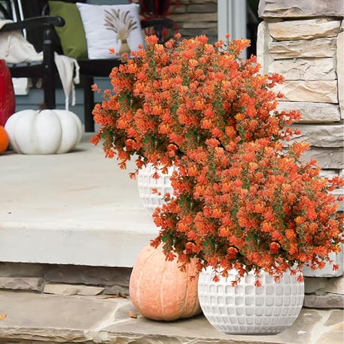 NETAP Outdoor Artificial Flowers UV Resistant, 20 Bundles Fake Realistic Floral Greenery Plants for Outside Porch, Window Boxes, Garden, Yard, Inside Home Table Decor,GreenOrange - color: Greenorange