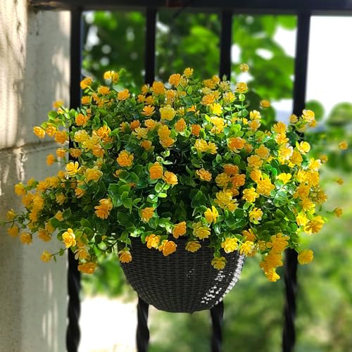 Grunyia 12 Bundles Artificial Flowers for Outdoors, UV Resistant Fake Flowers with Plastic Plants, Faux Flowers for Outside Window Box Front Porch Hanging Planter Decor (Yellow) - color: Yellow