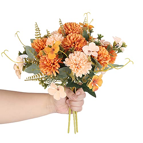 4 pcs Orange Artificial Flowers Fake Flowers Silk Artificial Chrysanthemum Ball Hydrangea Bridal Wedding Bouquet for Home Garden Party Decor - color: 3pcs-orange