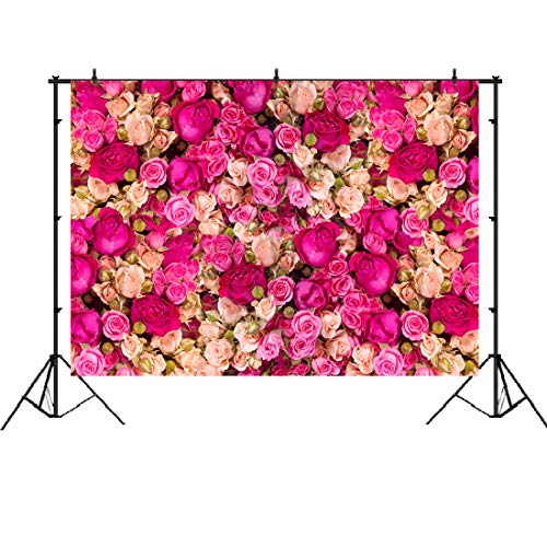Ticuenicoa 7x5ft Mother's Day Pink Flower Backdrop for Photography, Rose Wall for Wedding Birthday Party Decor, Flower Backdrop Wall for Photo Booth, Blossoms Roses Vinyl Background - size: 7x5ft