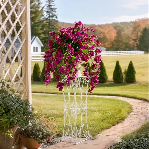 Hibiscus Artificial Hanging Flowers Plants for Outdoors 4 Pcs Fake Flower Faux Silk Hibiscus Long Trailing Vines Realistic Flower for Outside Front Door Porch Patio Balcony Garden Yard (4 Pcs Fuchsia) - color: 4 Pcs Fuchsia
