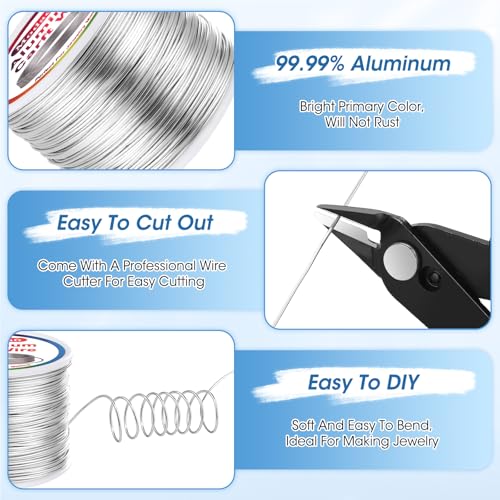 Modacraft 20 Gauge Wire for Jewelry Making - 400FT Silver Aluminum Crafting Wires with Premium Wire Cutters - Perfect for DIY Jewelry Coiling, Sculpting, Beading - size: 20 Gauge