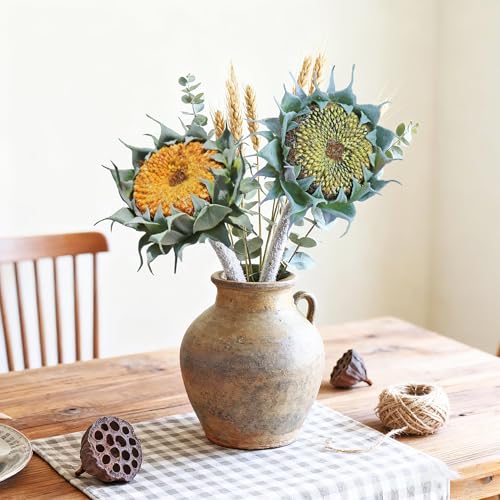 Htmeing 3PCS Artificial Sunflower Stems Faux Decor Flowers for Home Wedding Farmhouse Rustic Floral Arrangements Fake Flowers for Indoor Outdoor Display (Green) - color: Green