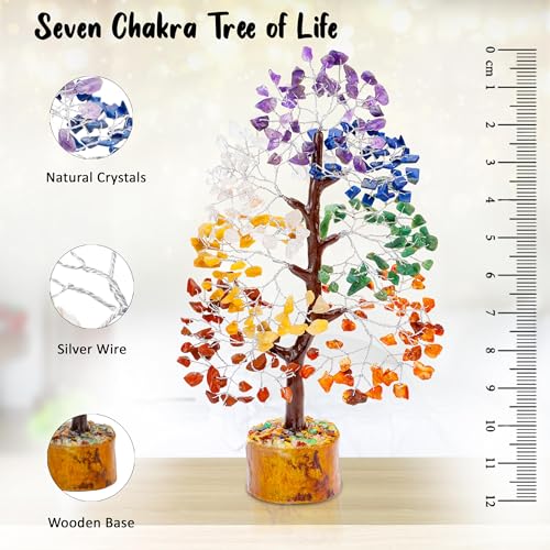 Crocon® 7 Chakra Tree of Life, Crystal Tree of Life - Gemstone Money Tree, Feng Shui Tree, Crystal Decoration, Artificial Tree, Spiritual Gift, Seven Chakra Tree, Healing Crystal Tree Gifts - color: 002 7 Chakra (Silver Wire)