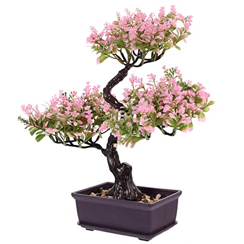 EXCEART Artificial Bonsai Tree Pink Faux Potted Plant Realistic Small Simulated Plant for Home Office Desk Decor 5.5X4.9X1.5 Inch Desktop Ornament - color: Pink