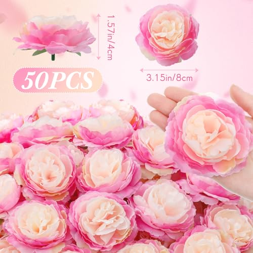 Thiccywoov 50 Pcs Artificial Flowers, 3.2 Inches Silk Rose Head Flowers Fake No Stem for Wedding Bridal Bouquet Home Floral Decor DIY Centerpieces Arrangements Party Tables Decoration(Pink Champagne) - color: Pink Champagne