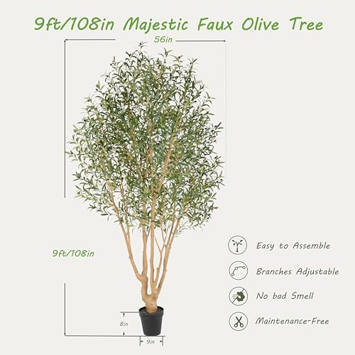 Nafresh Majestic Faux Olive Tree 9ft – Artificial Olive Tree Indoor & Outdoor with Lifelike Leaves & Textured Branches for Living Room, Office, Entryway,Patio - size: 9ft