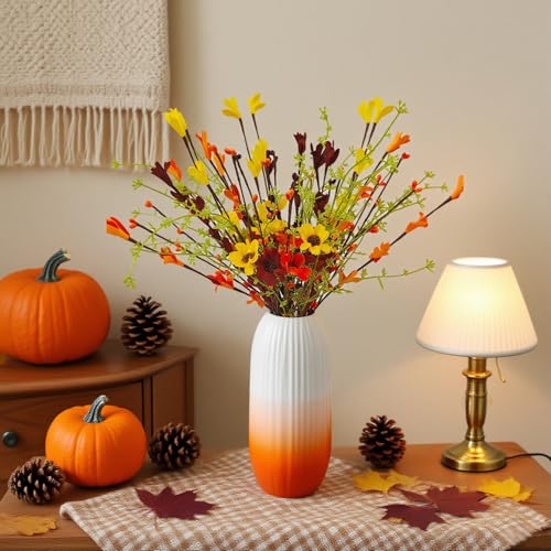 Fall Flowers Artificial for Decoration,6 Pcs Fall Floral Stems with Daisies Forsythia Flowers Berry Leaf Stem for Autumn Harvest Thankgiving Home Table Vase Centerpiece Decor（Yellow Orange Burgundy） - color: Yellow Orange Burgundy