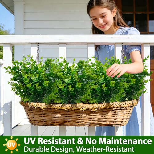TURNMEON 20 Bundles Artificial Greenery Plants Outdoor Summer Decor, UV Resistant Fake Plants Boxwood Shrubs Grass,Faux Eucalyptus Flowers for Farmhouse Gardens Home Patio Indoor Cemetery Decor(Green) - color: Green, size: 20 Bundles