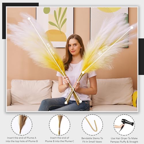 7 Pcs/45 Inches Artificial Tall Pampas Grass for Floor Vase - Long Fake Pampas Grass Branches for Office and Home Decor - Pompas Grass Gift and Boho Decor (Yellow Gold Gradient, 7) - color: Yellow Gold Gradient