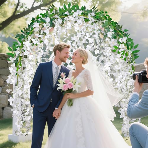BSMYBO 3 Pack 18FT Wisteria Artificial Flower Garlands White Wisteria Hanging Flower Vine Faux Wisteria Garland Silk Wisteria Flower Arch for Wedding Arch Party Ceremony Wall Backdrop Decoration - color: White