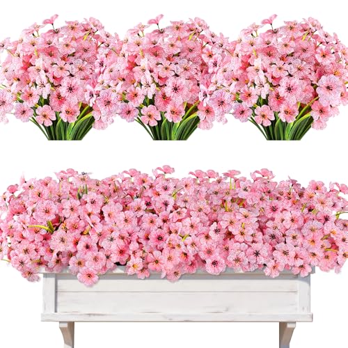 AmyHomie 20 Bundles Artificial Flowers for Outdoor Outside Spring Summer Decoration UV Resistant Faux Flowers No Fade Fake Plastic Plants Garden Porch Window Box Decorating (Pink) - color: Pink, size: 20