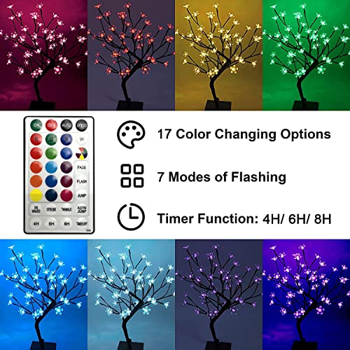 LIGHTSHARE 18 Inch Cherry Blossom Bonsai Tree, 48 LED Lights, RGB with Remote Control, 16 Color-Changing Modes, 24V UL Listed Adapter Included, Metal Base Ideal As Night Lights - color: RGB (Red, Green, Blue)