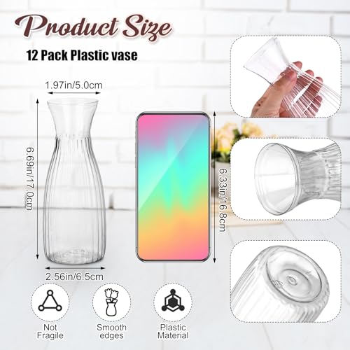 Zeyune 36 Pack Artificial Flowers Centerpiece with Vase Bulk for Wedding Table 24 Bundles Silk Floral Faux Rose Bouquet with 12 Plastic Vase for Bridal Shower Table Decor(White) - color: White