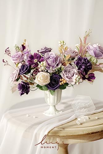 Ling's moment Artificial Flowers and Greenery for DIY Lilac & Cream Deluxe Box Wedding Bouquet Centerpieces Floral Arrangement Decor - color: Prpl-lilac & Cream, size: Deluxe